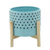 Picture of Dotted 8" Planter with Wood Stand - Blue