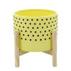 Picture of Dotted 8" Planter with Wood Stand - Yellow