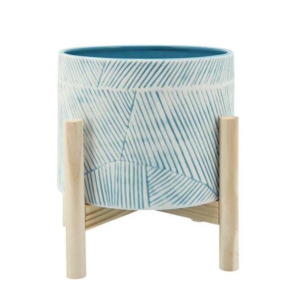 Picture of Planter 8" with Wood Stand - Light Blue