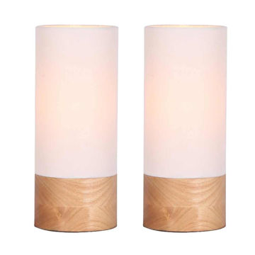 Picture of Wood 11" Cannister Table Lamps - Set of 2 - Brown