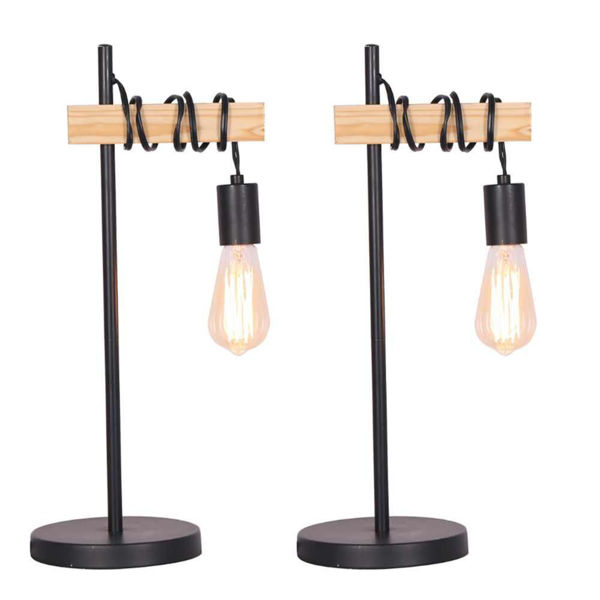 Picture of Metal and Wood 18" Table Lamps - Set of 2 - Black