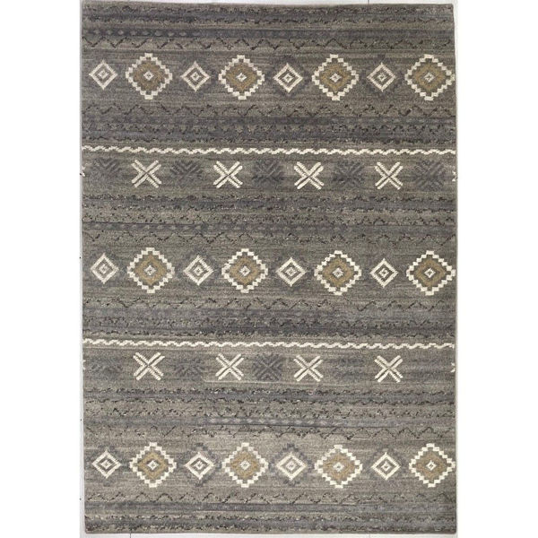 Picture of Light Gray and Gold Diamond Wool Hand-Knotted Rug