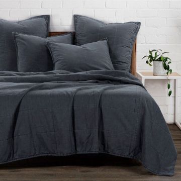 Picture of Stonewashed Cotton Canvas Coverlet - Charcoal - King