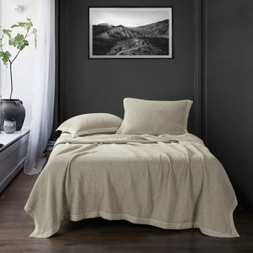 Picture of Waffle Weave Cotton Coverlet - Light Tan - Twin