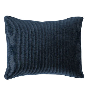 Picture of Stonewashed Cotton Velvet Quilted Pillow Sham - Navy - Standard