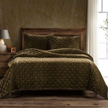 Picture of Stella Faux Silk Velvet Quilt - Green Ochre - Queen