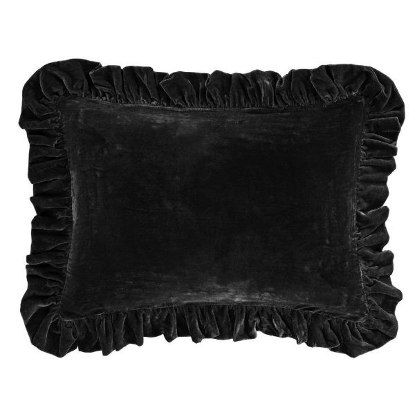 Picture of Stella Faux Silk Velvet Ruffled Dutch Euro Pillow - Black