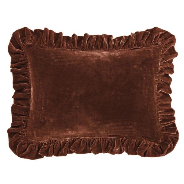 Picture of Stella Faux Silk Velvet Ruffled Dutch Euro Pillow - Copper Brown