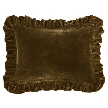 Picture of Stella Faux Silk Velvet Ruffled Dutch Euro Pillow - Green Ochre
