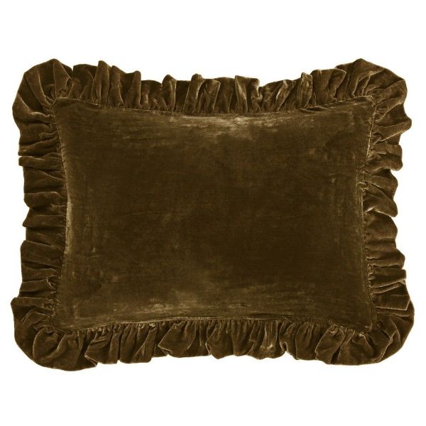 Picture of Stella Faux Silk Velvet Ruffled Dutch Euro Pillow - Green Ochre