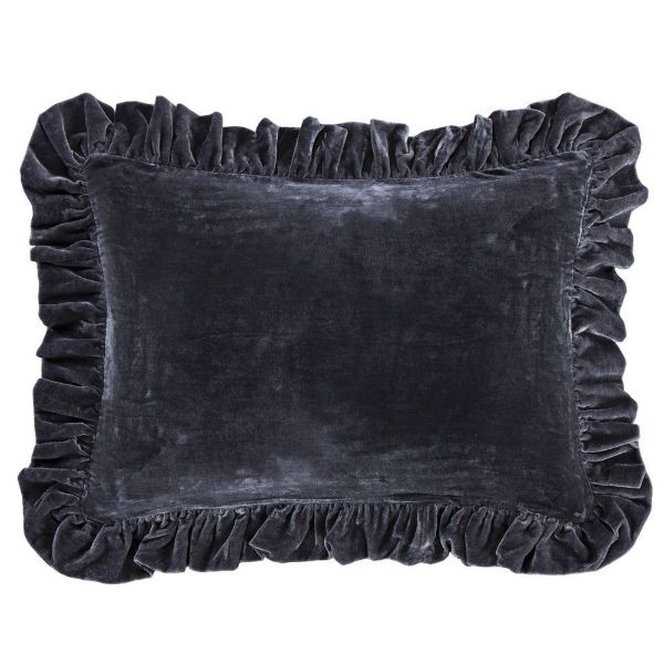Picture of Stella Faux Silk Velvet Ruffled Dutch Euro Pillow - Slate