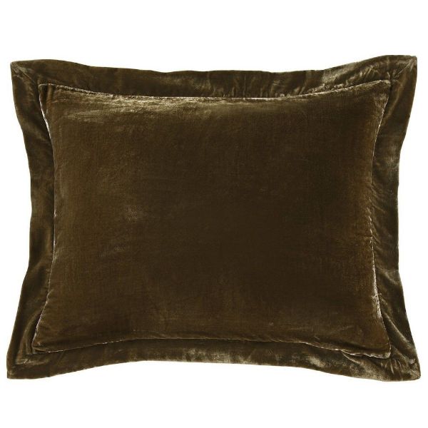 Picture of Stella Faux Silk Velvet Flanged Dutch Euro Pillow - Green Ochre