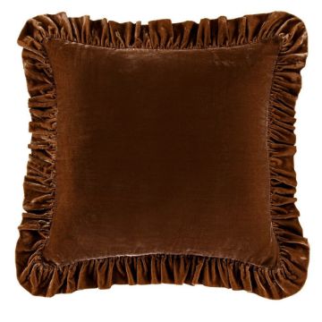 Picture of Stella Faux Silk Velvet Ruffled Euro Sham - Copper Brown