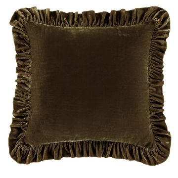 Picture of Stella Faux Silk Velvet Ruffled Euro Sham - Green Ochre
