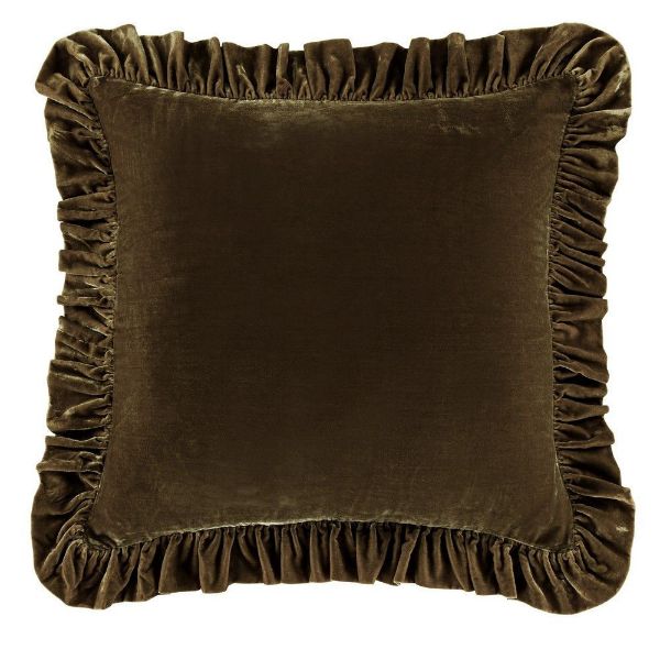 Picture of Stella Faux Silk Velvet Ruffled Euro Sham - Green Ochre