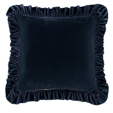 Picture of Stella Faux Silk Velvet Ruffled Euro Sham - Midnight Blue