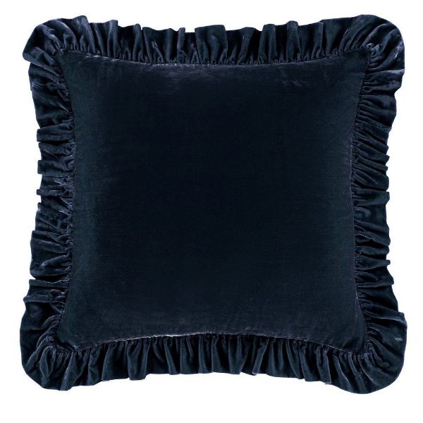 Picture of Stella Faux Silk Velvet Ruffled Euro Sham - Midnight Blue