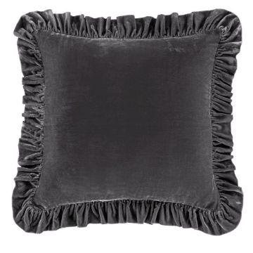 Picture of Stella Faux Silk Velvet Ruffled Euro Sham - Dark Slate