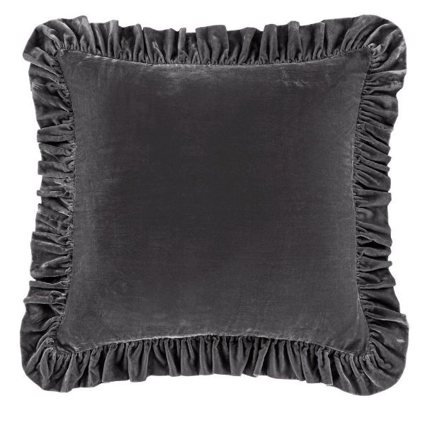 Picture of Stella Faux Silk Velvet Ruffled Euro Sham - Dark Slate