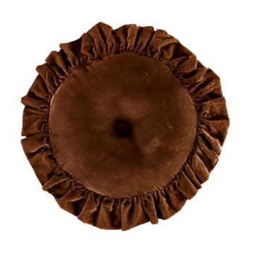 Picture of Stella Faux Silk Velvet Ruffled Round Pillow - Copper brown