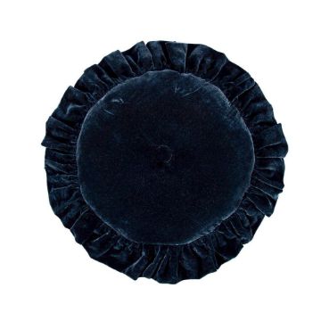 Picture of Stella Faux Silk Velvet Ruffled Round Pillow - Midnight Blue
