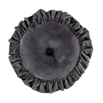 Picture of Stella Faux Silk Velvet Ruffled Round Pillow - Dark Slate