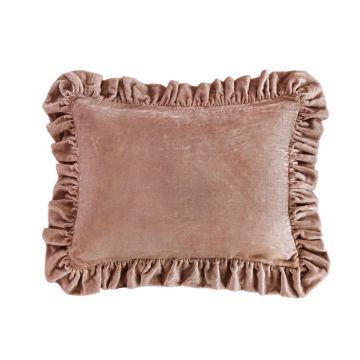 Picture of Stella Faux Silk Velvet Ruffled Oblong Pillow - Dusty Rose