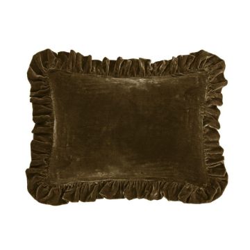 Picture of Stella Faux Silk Velvet Ruffled Oblong Pillow - Green Ochre