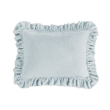 Picture of Stella Faux Silk Velvet Ruffled Oblong Pillow - Icy Blue