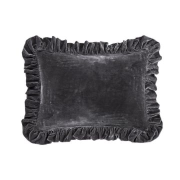 Picture of Stella Faux Silk Velvet Ruffled Oblong Pillow - Dark Slate