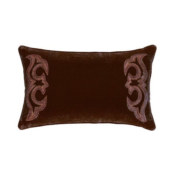 Picture of Stella Boot Stitch Faux Silk Velvet Lumbar Pillow - Copper Brown