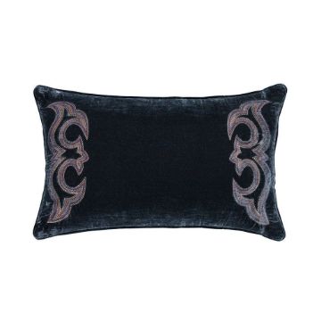 Picture of Stella Boot Stitch Faux Silk Velvet Lumbar Pillow - Midnight Blue