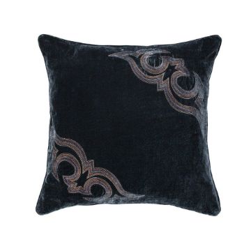 Picture of Stella Boot Stitch Faux Silk Velvet Pillow - Midnight Blue
