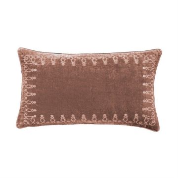 Picture of Stella Faux Silk Velvet Emproidered Lumbar Pillow - Dusty Rose