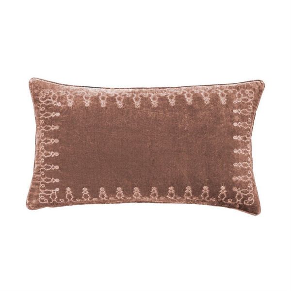 Picture of Stella Faux Silk Velvet Emproidered Lumbar Pillow - Dusty Rose
