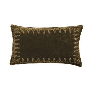 Picture of Stella Faux Silk Velvet Emproidered Lumbar Pillow - Green Ochre