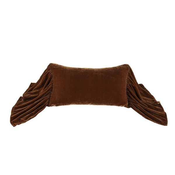 Picture of Stella Faux Silk Velvet Long Ruffled Pillow - Copper Brown