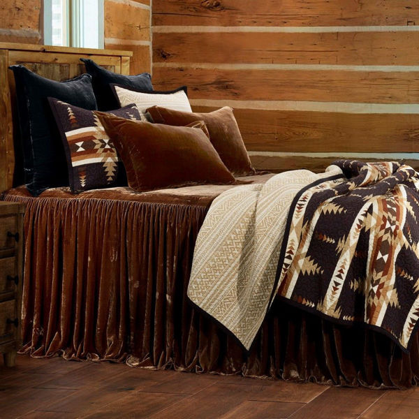 Picture of Stella Faux Silk Velvet Bedspread Set - Copper Brown