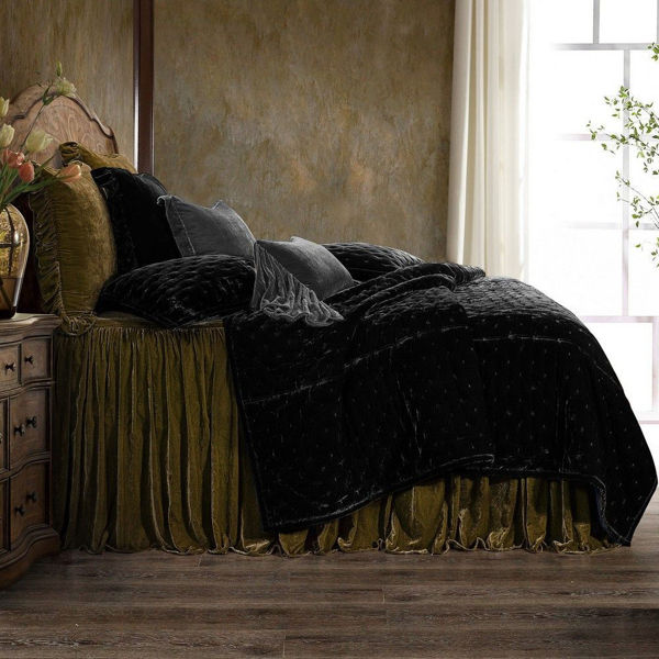 Picture of Stella Faux Silk Velvet Bedspread Set - Green Ochre