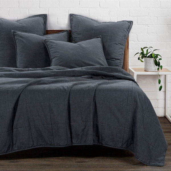 Picture of Stonewashed Cotton Canvas Coverlet Set - Charcoal