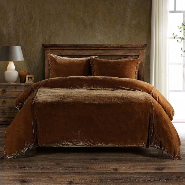 Picture of Stella 3-Piece Faux Silk Velvet Duvet Cover Set - Copper Brown
