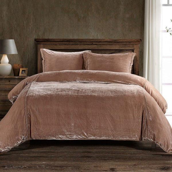 Picture of Stella 3-Piece Faux Silk Velvet Duvet Cover Set - Dusty Rose
