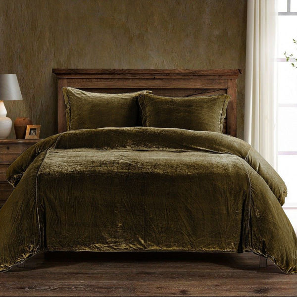 Picture of Stella 3-Piece Faux Silk Velvet Duvet Cover Set - Green Ochre