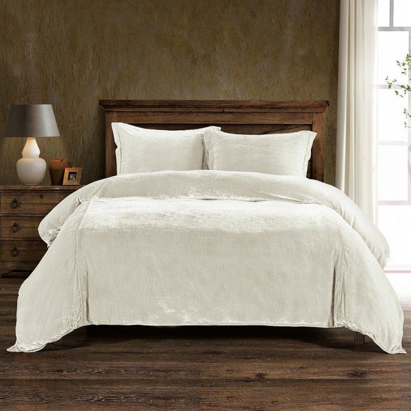 Picture of Stella 3-Piece Faux Silk Velvet Duvet Cover Set - Stone