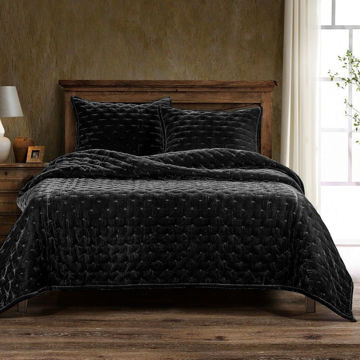 Picture of Stella Faux Silk Velvet Quilt - Black