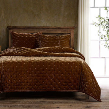 Picture of Stella Faux Silk Velvet Quilt - Copper Brown