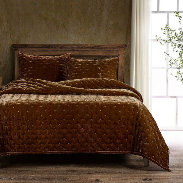 Picture of Stella Faux Silk Velvet Quilt - Copper Brown