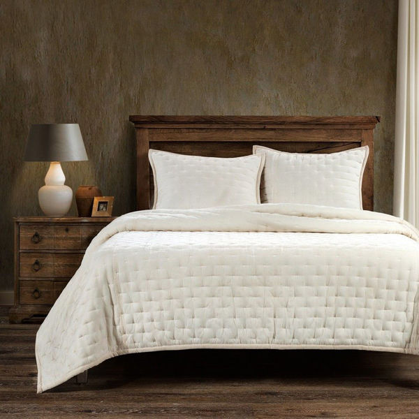 Picture of Stella Faux Silk Velvet Quilt - Stone
