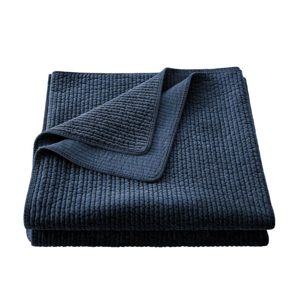 Picture of Stonewashed Cotton Velvet Quilt - Navy