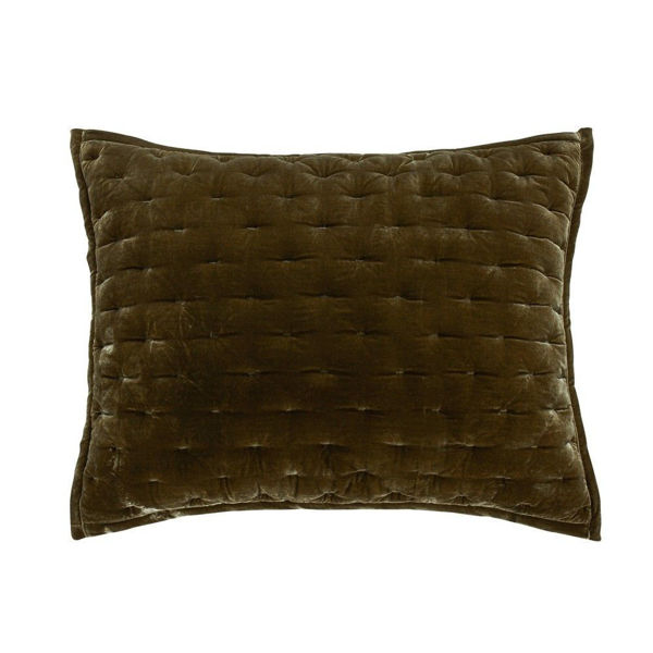 Picture of Stella Faux Silk Velvet Pillow Sham - Green Ochre